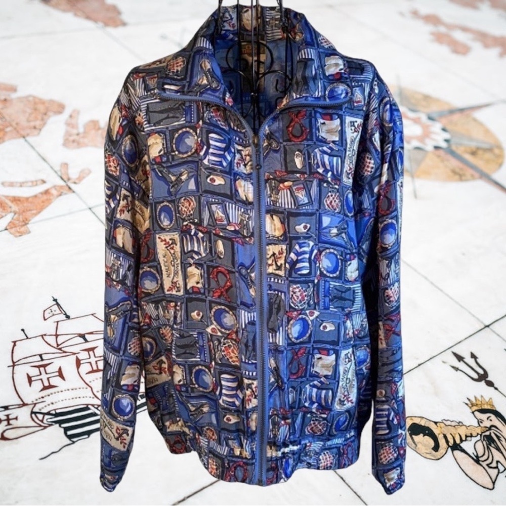 Vintage Out Brook Silk Bomber Zip Front Nautical Marine Wear Jacket Blue Small